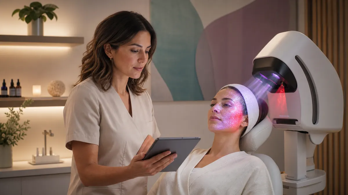 Profesional de estética utiliza un sistema de análisis facial inteligente