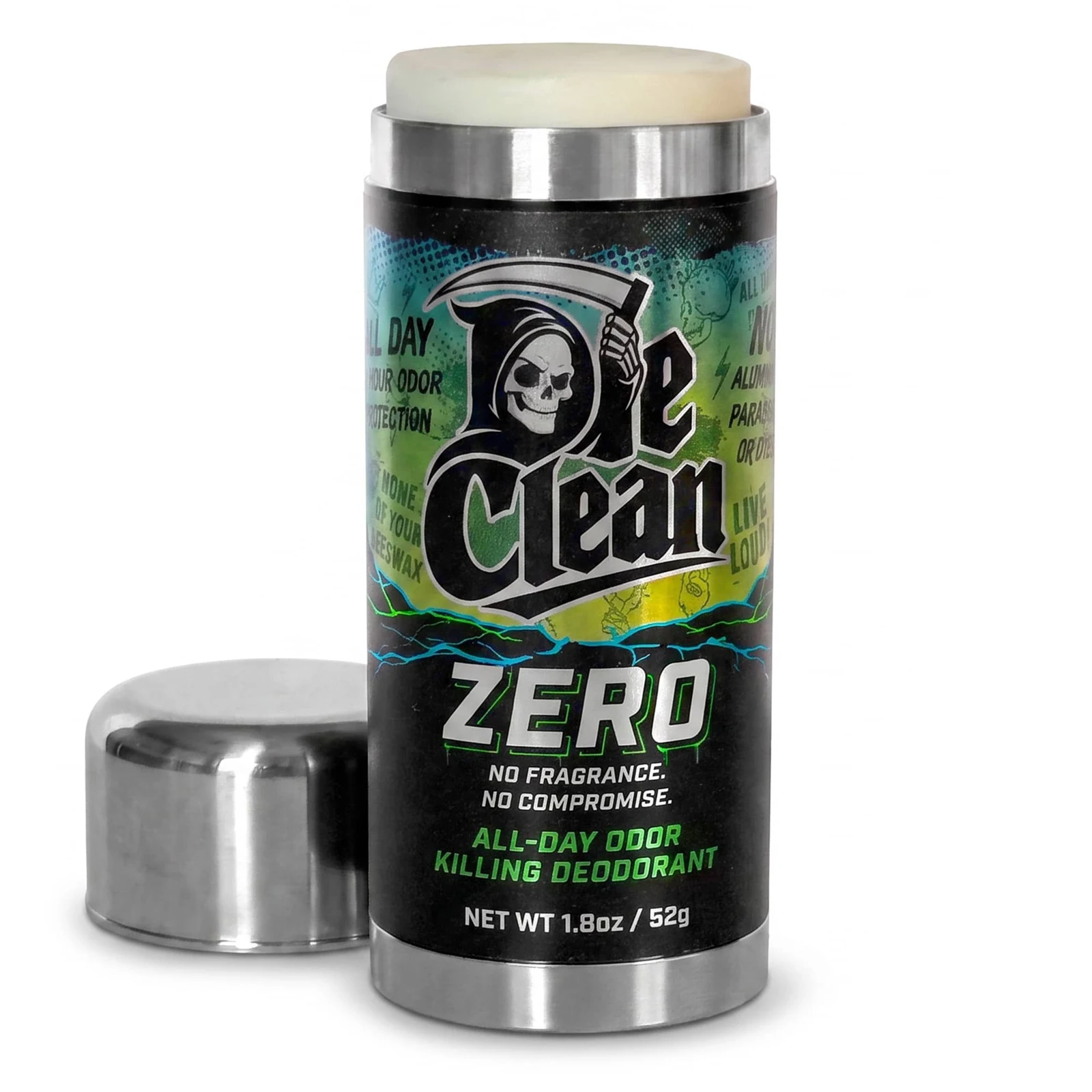 Desodorante Die Clean Zero junto a su tapa