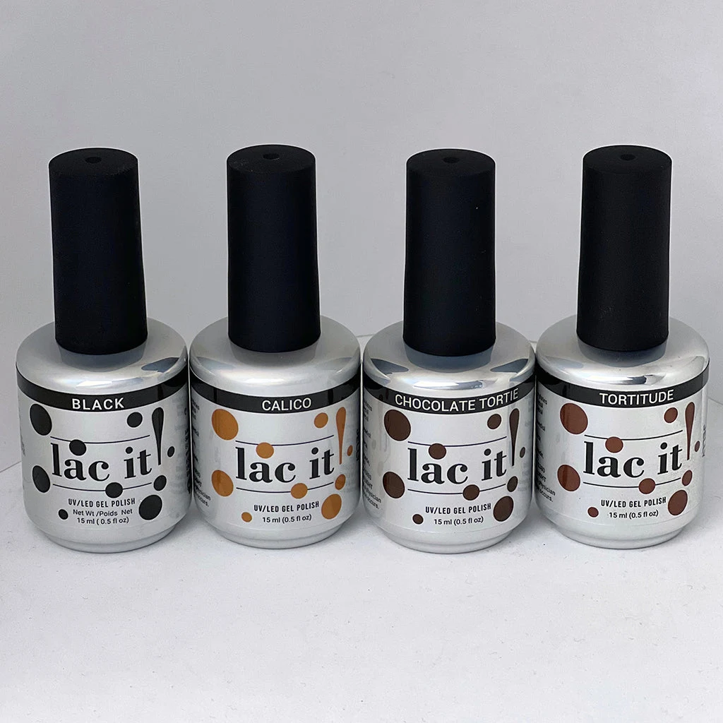 Frascos Black, Calico, Chocolate Tortie y Tortitude de lac it!