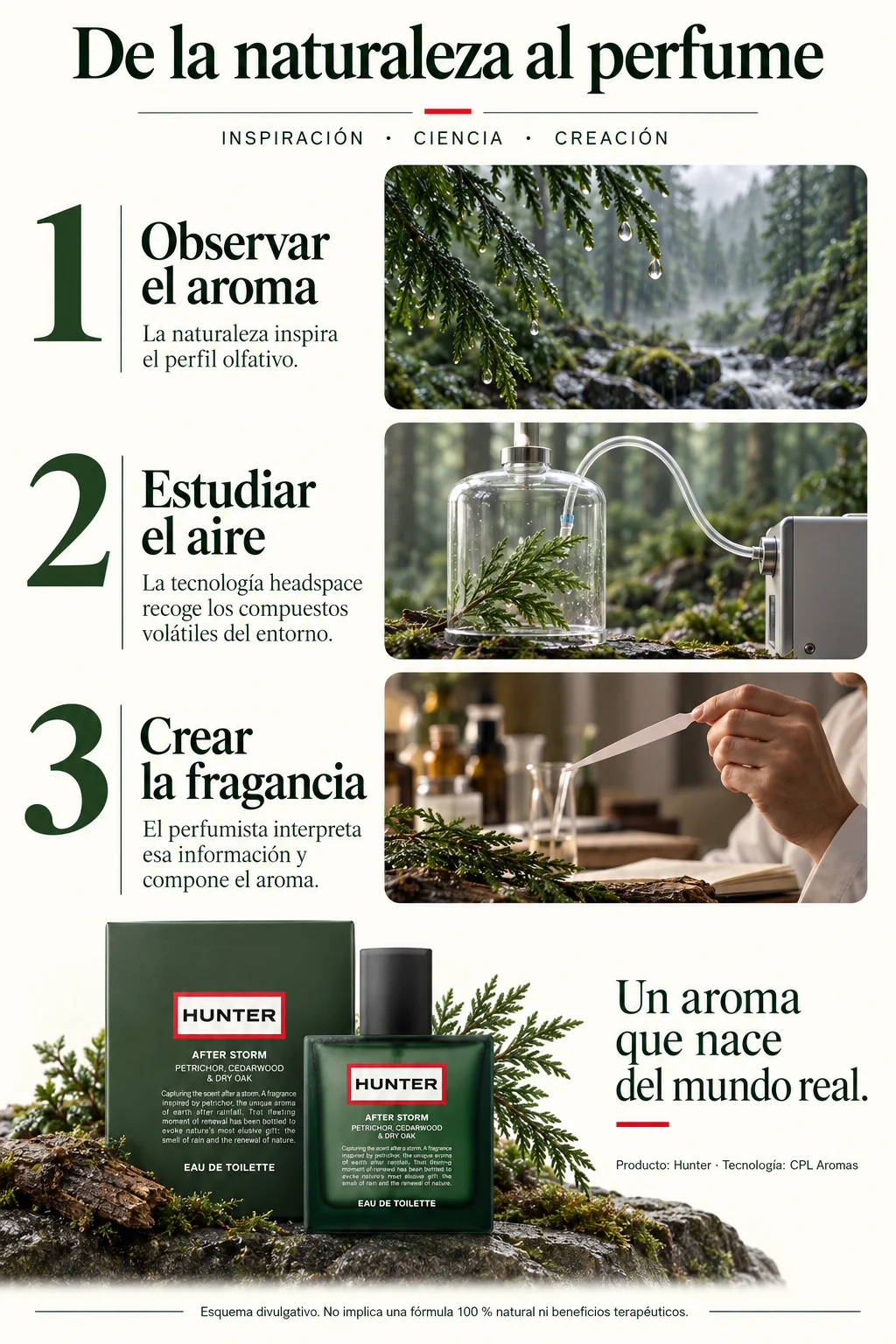 Infografía sobre inspiración natural, headspace y creación de fragancias