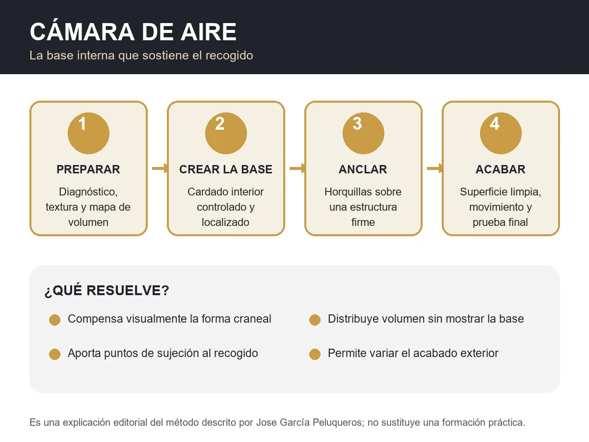 Infografía de las cuatro fases de la Cámara de Aire para recogidos de novia