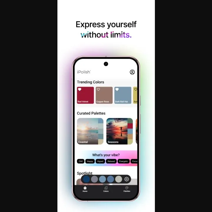 Aplicación iPolish en un móvil para elegir colores de uñas digitales