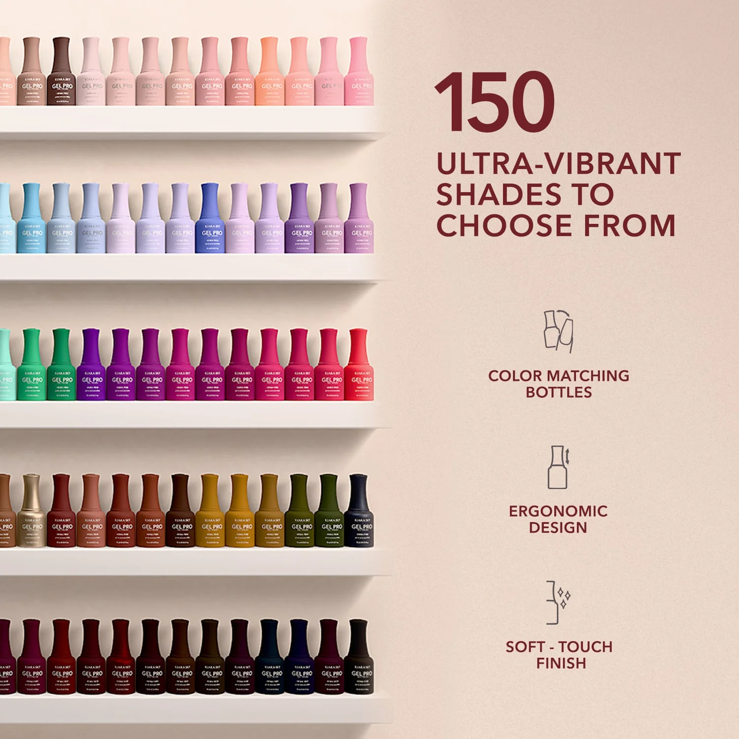 Estantes de frascos Gel Pro en un material de campaña de 150 tonos