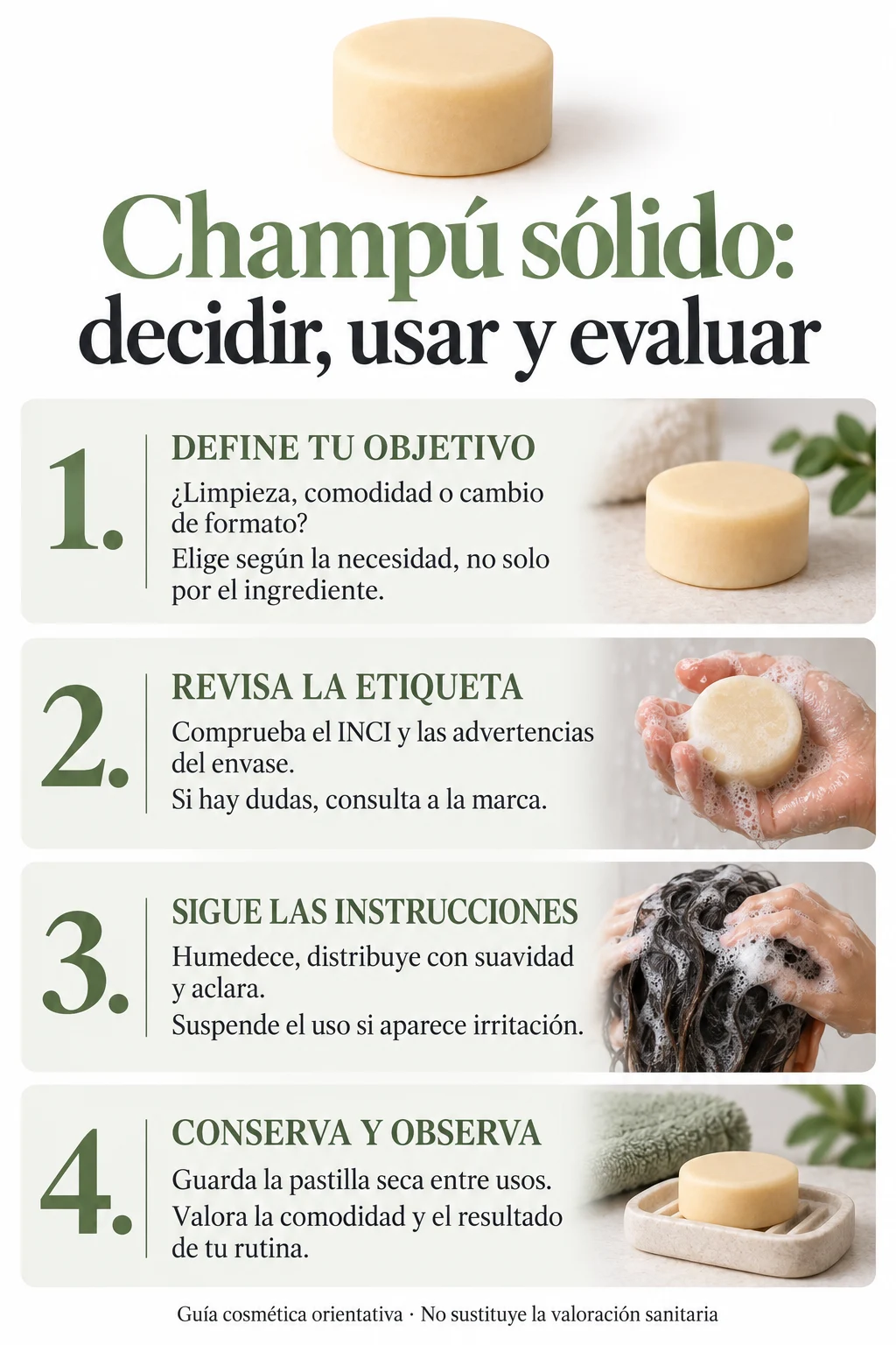 Cuatro pasos para elegir y utilizar un champú sólido