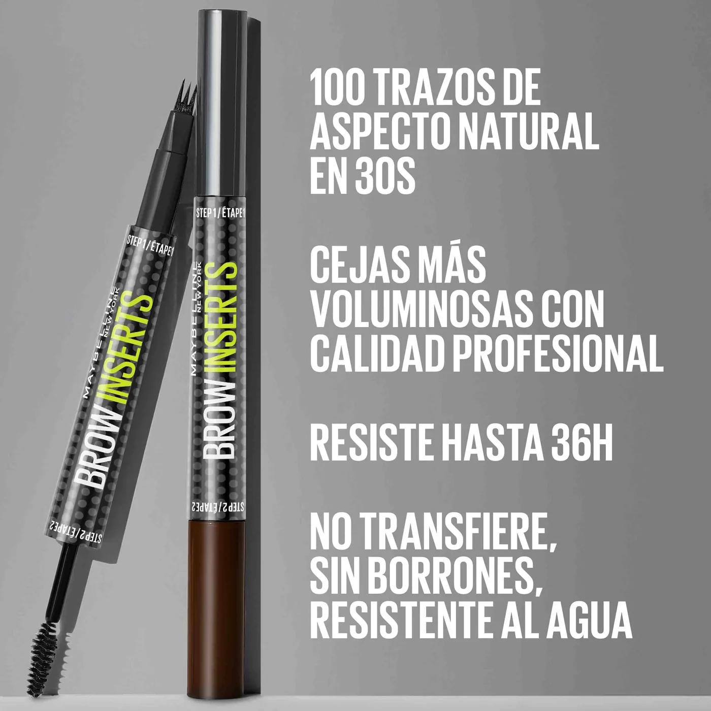Dos extremos abiertos de Brow Inserts en una imagen promocional de Maybelline