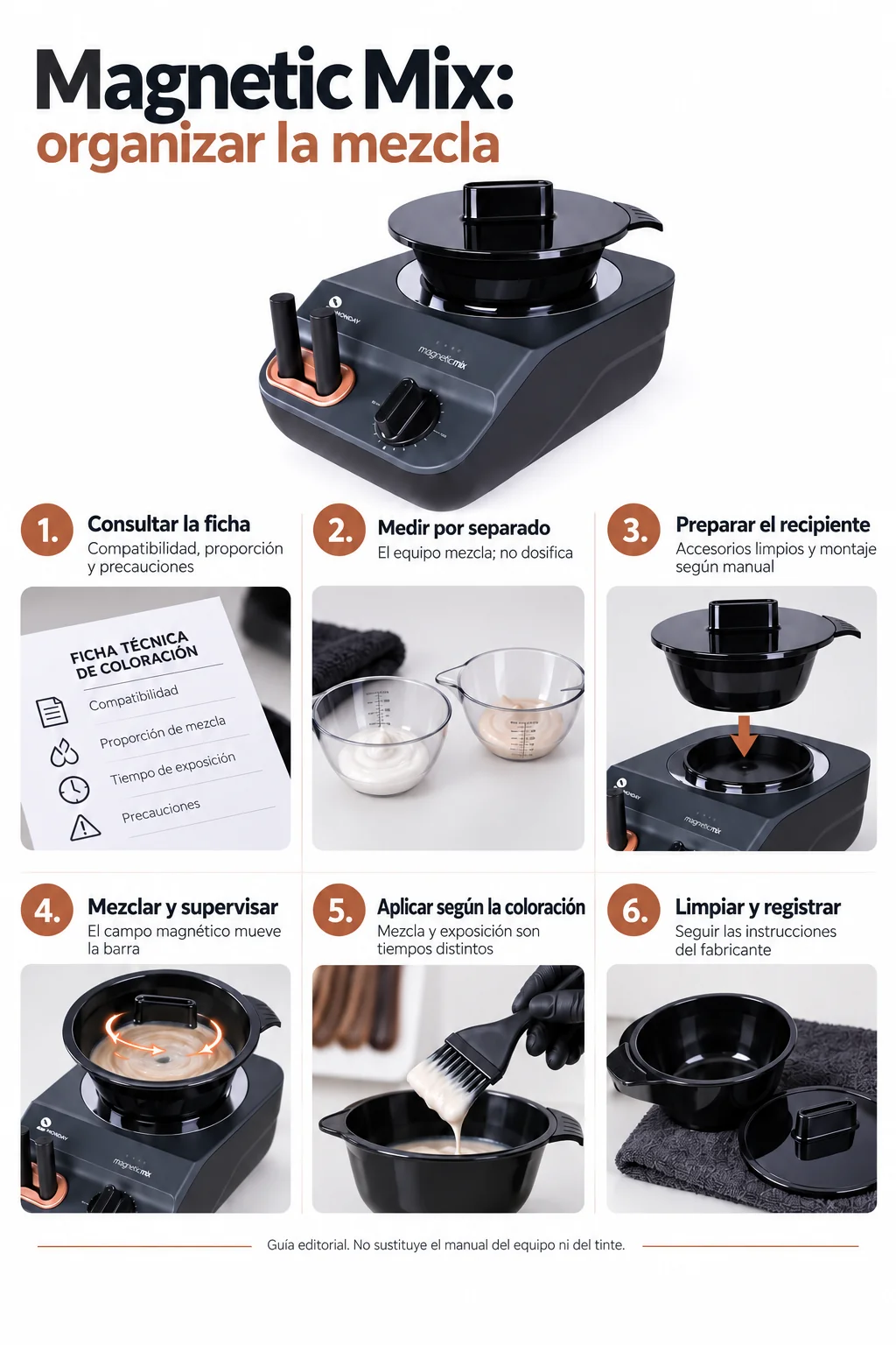 Infografía con seis decisiones para preparar y supervisar una mezcla con Magnetic Mix