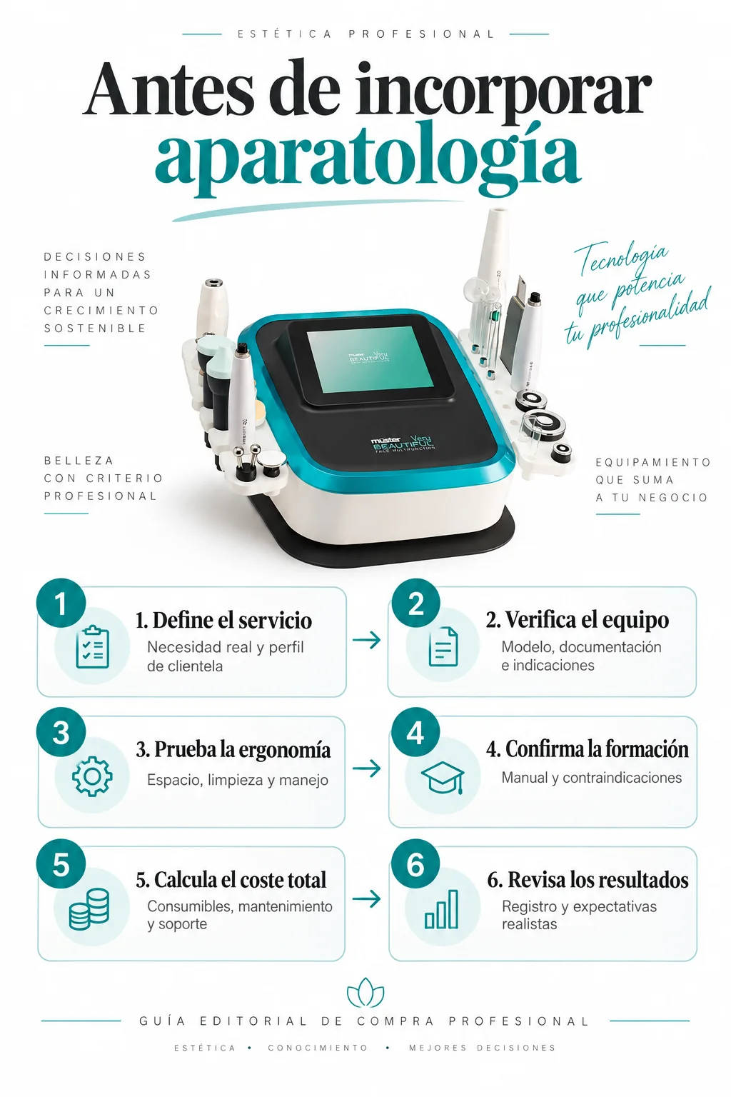 Guía de compra: definir servicio, verificar equipo, probar ergonomía, confirmar formación, calcular costes y revisar resultados