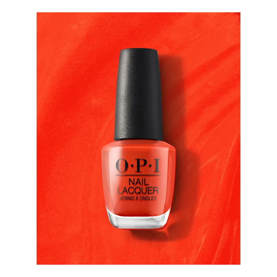 Frasco del esmalte OPI A Red-vival City en tono rojo tomate