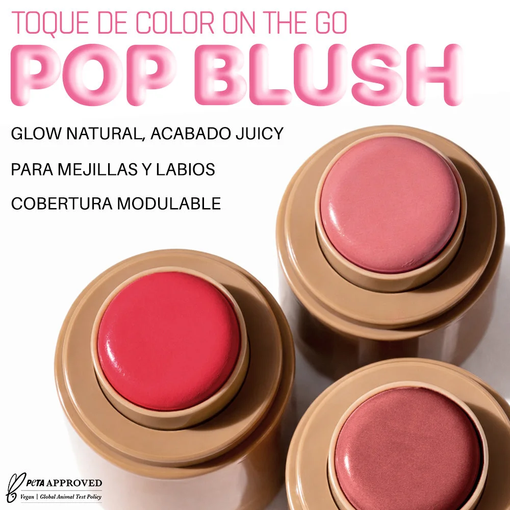 Tres sticks de la línea Pop Blush en la campaña de MET