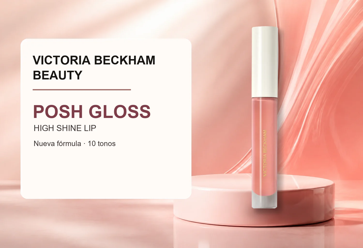 Victoria Beckham Beauty Posh Gloss High Shine Lip sobre escenario rosa