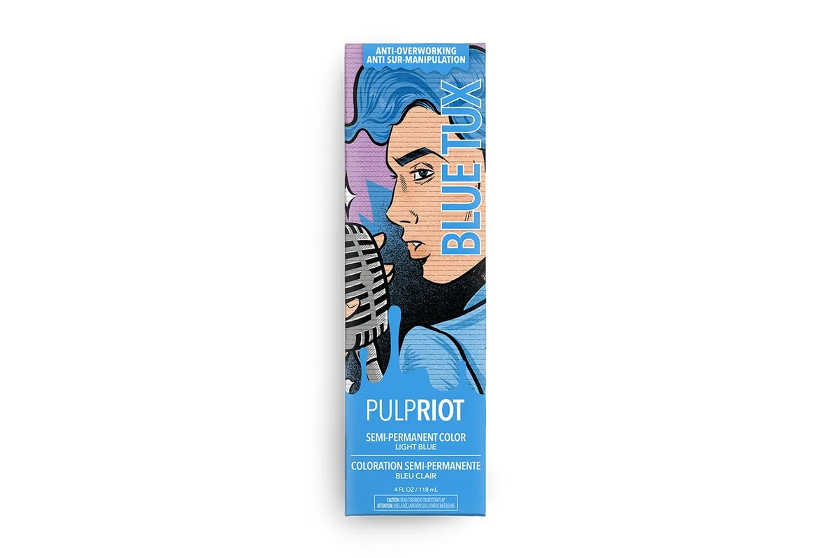 Envase oficial de la coloración semipermanente Pulp Riot Blue Tux de la colección Sin City