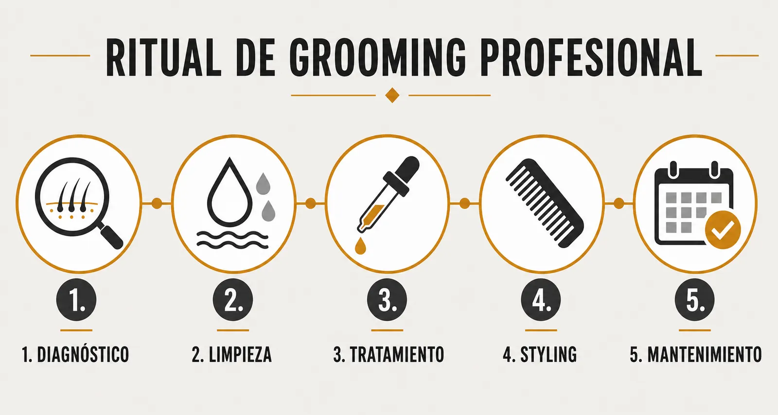 Infografía del ritual de grooming masculino profesional en cinco pasos