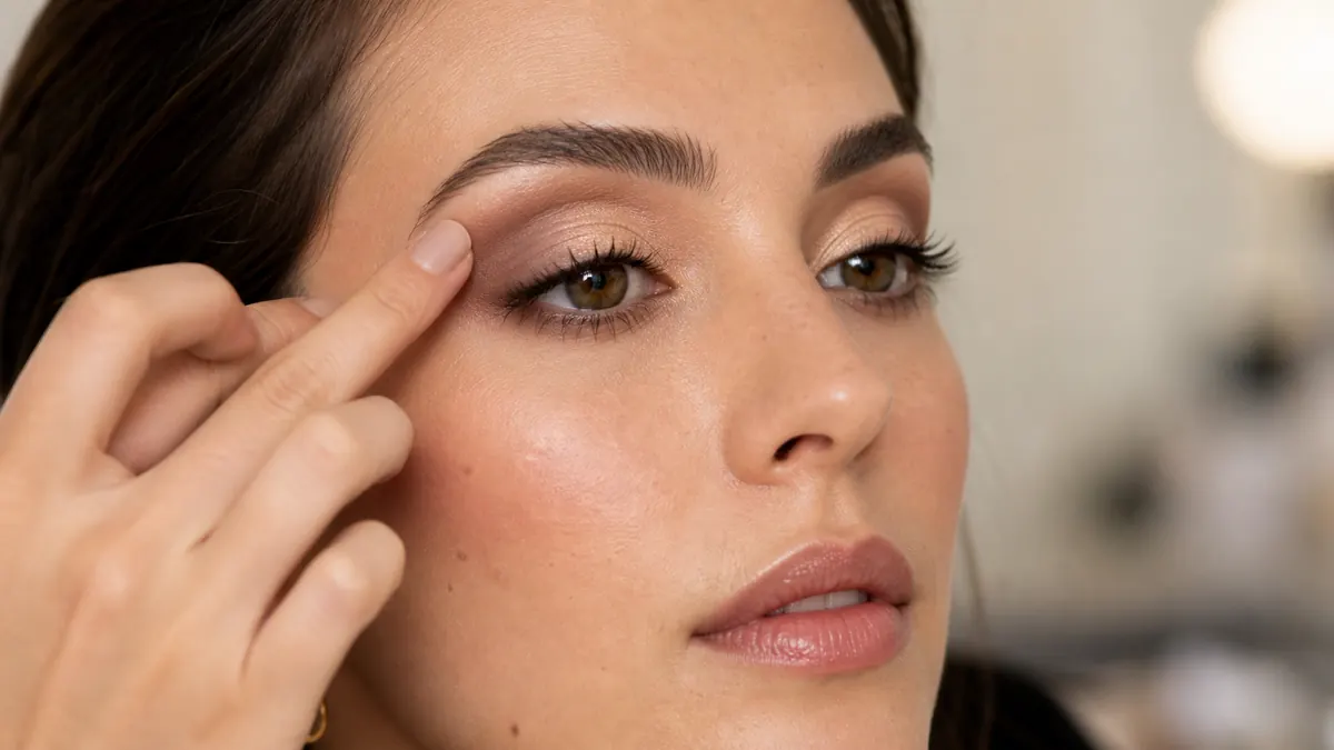 Maquillaje de ojos con sombra mate en la cuenca y satinada en el centro del párpado