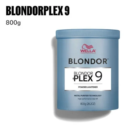 Envase azul de 800 g de Wella BlondorPlex 9 con Metal Purifier