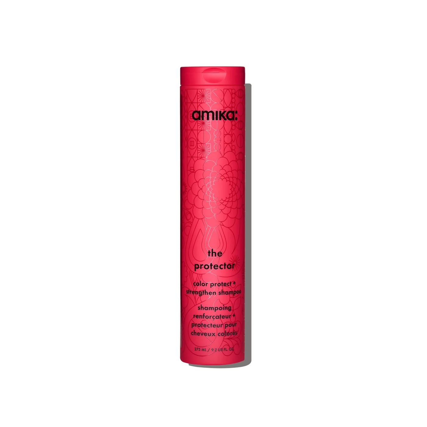 Envase rosa de champú amika The Protector