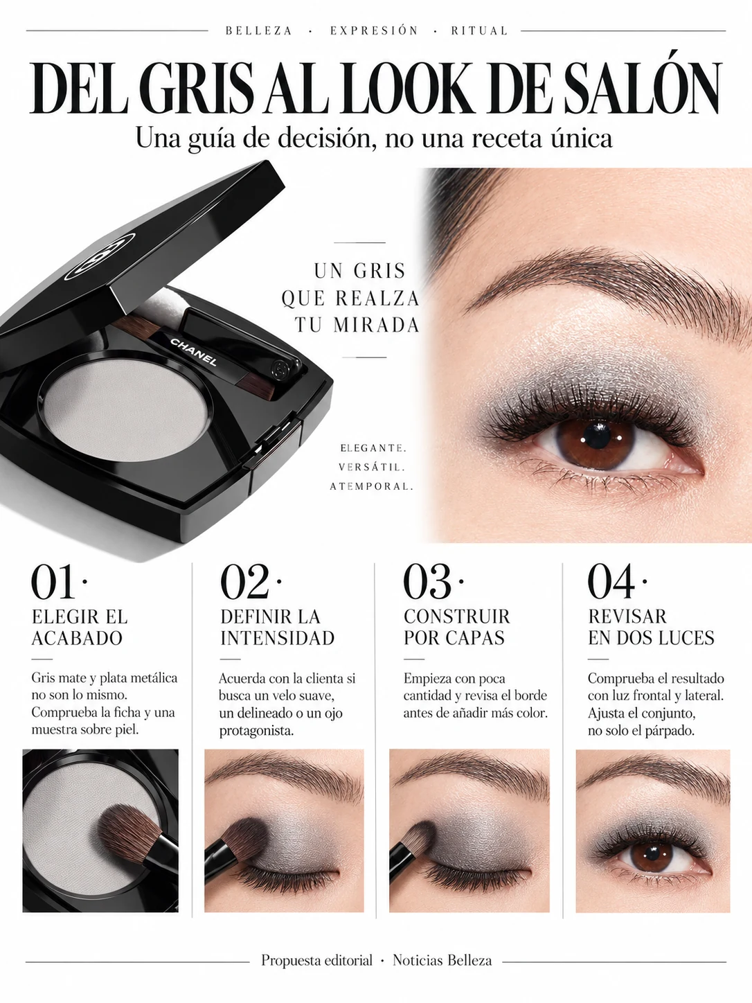 Guía de cuatro decisiones para adaptar el maquillaje gris al salón