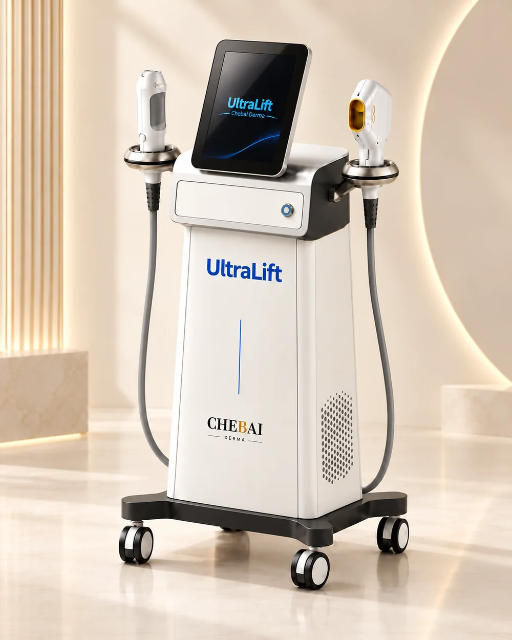 UltraLift de CHEBAI DERMA, equipo profesional con pantalla y dos manípulos