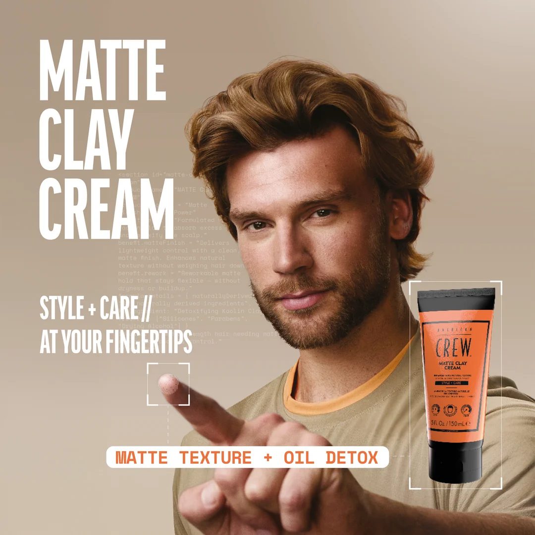 Modelo de campaña de American Crew con peinado texturizado