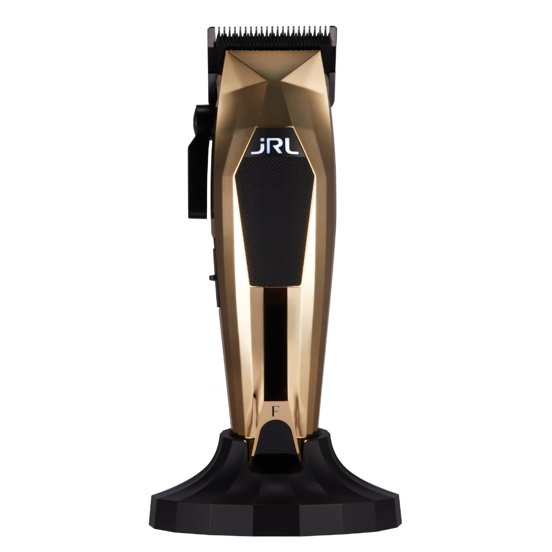 Máquina JRL 3000C Fade Gold sobre su base, vista frontal