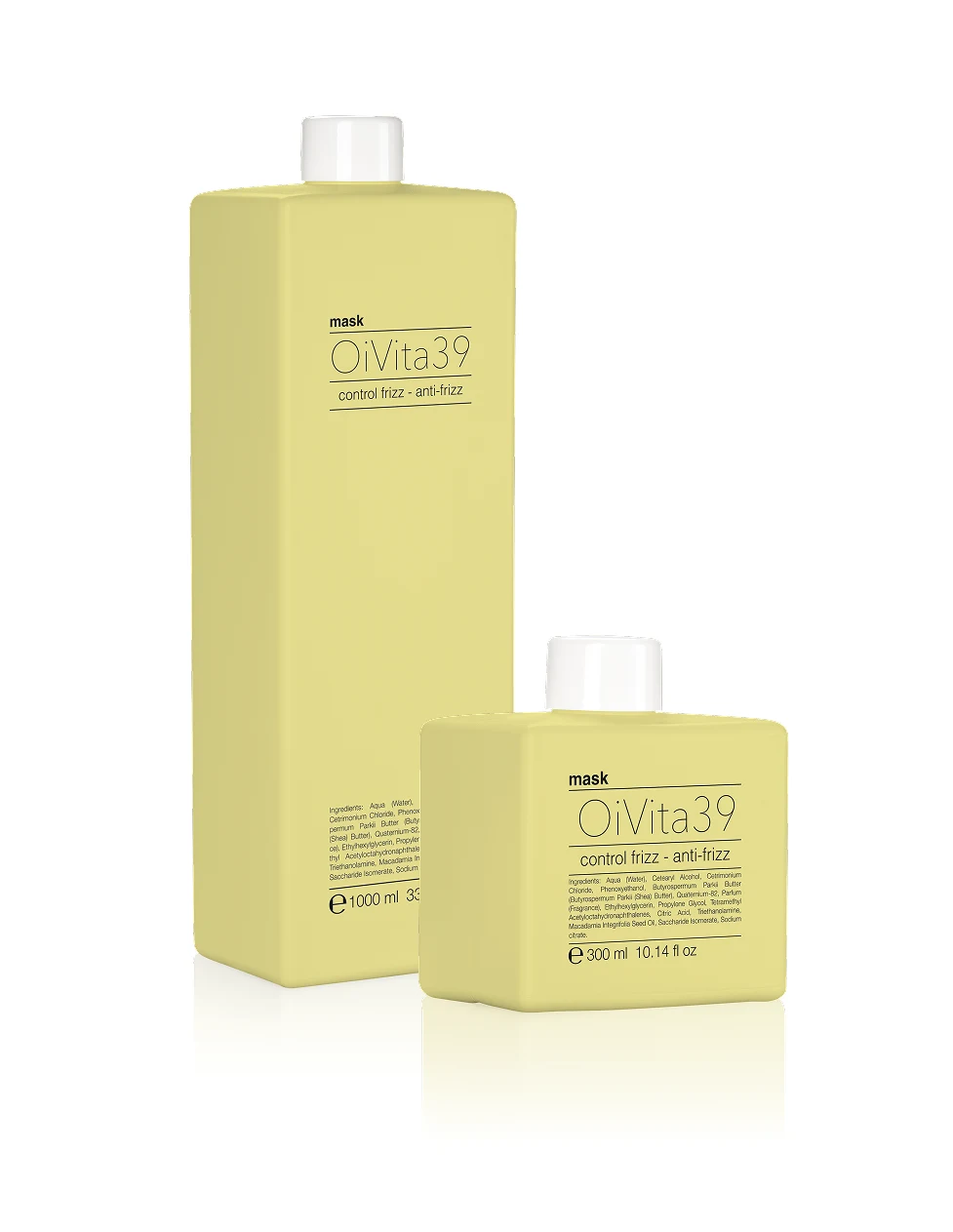 Mascarilla Anti-Frizz OiVita39 en dos envases amarillos
