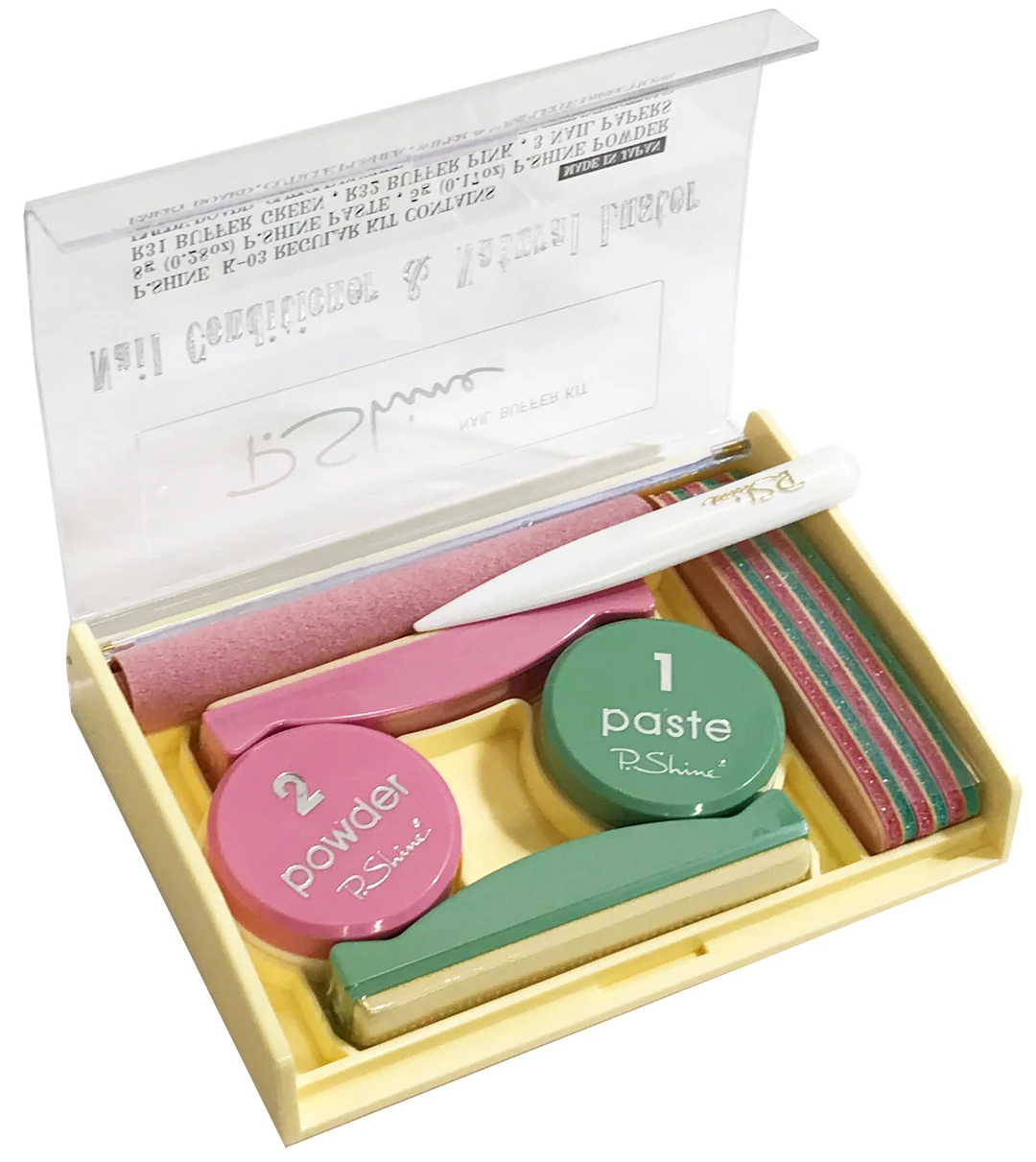 Kit P.Shine abierto con pasta, polvo y pulidores