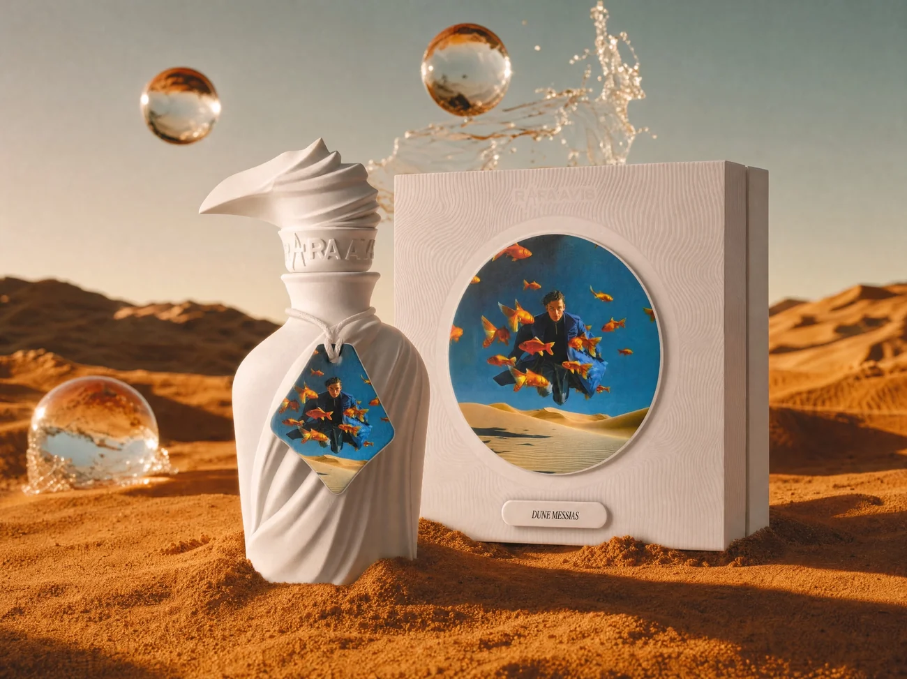Presentación del perfume Dune Messias y su estuche