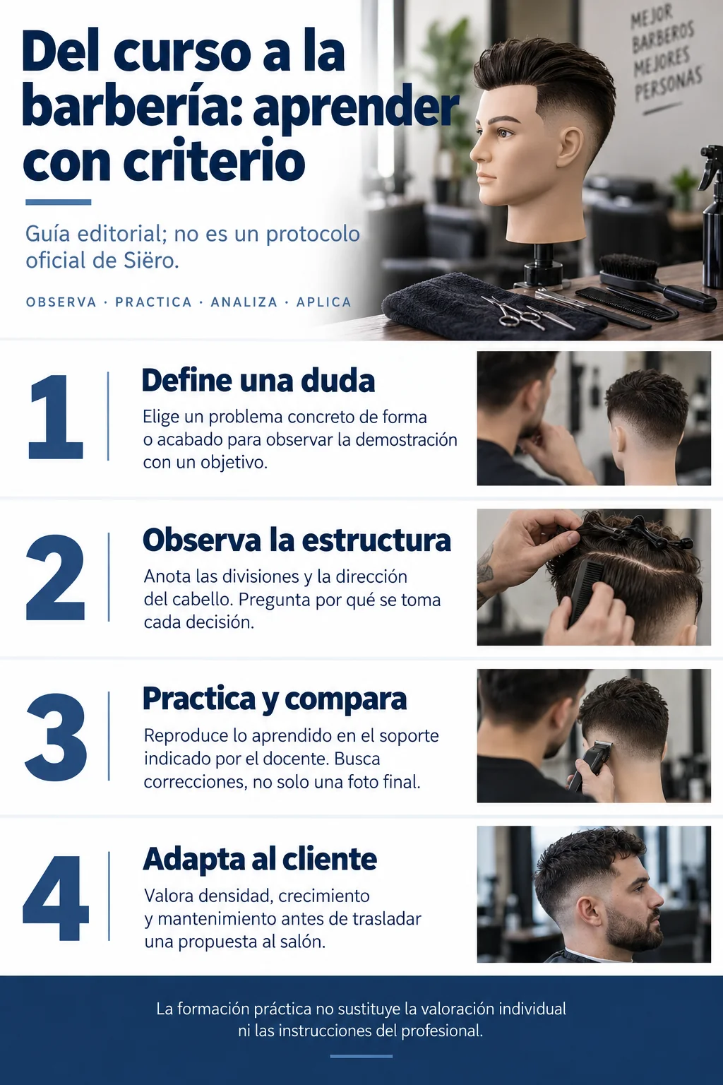Infografía con cuatro decisiones para aprovechar un curso de corte
